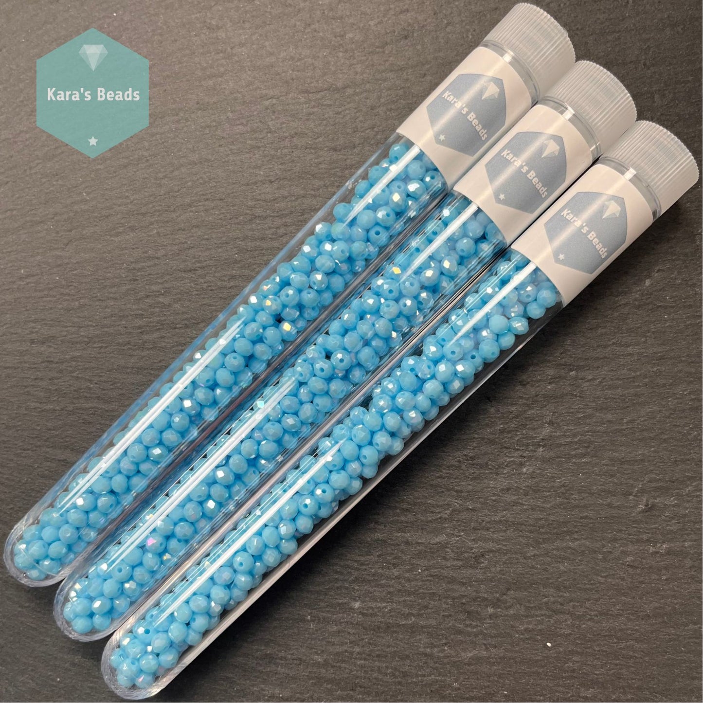 300pcs Tube 3x4mm Rondelle Beads Light Blue Luster