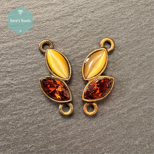Bronze Champagne Crystal Tiger Eye Connector 2 pairs