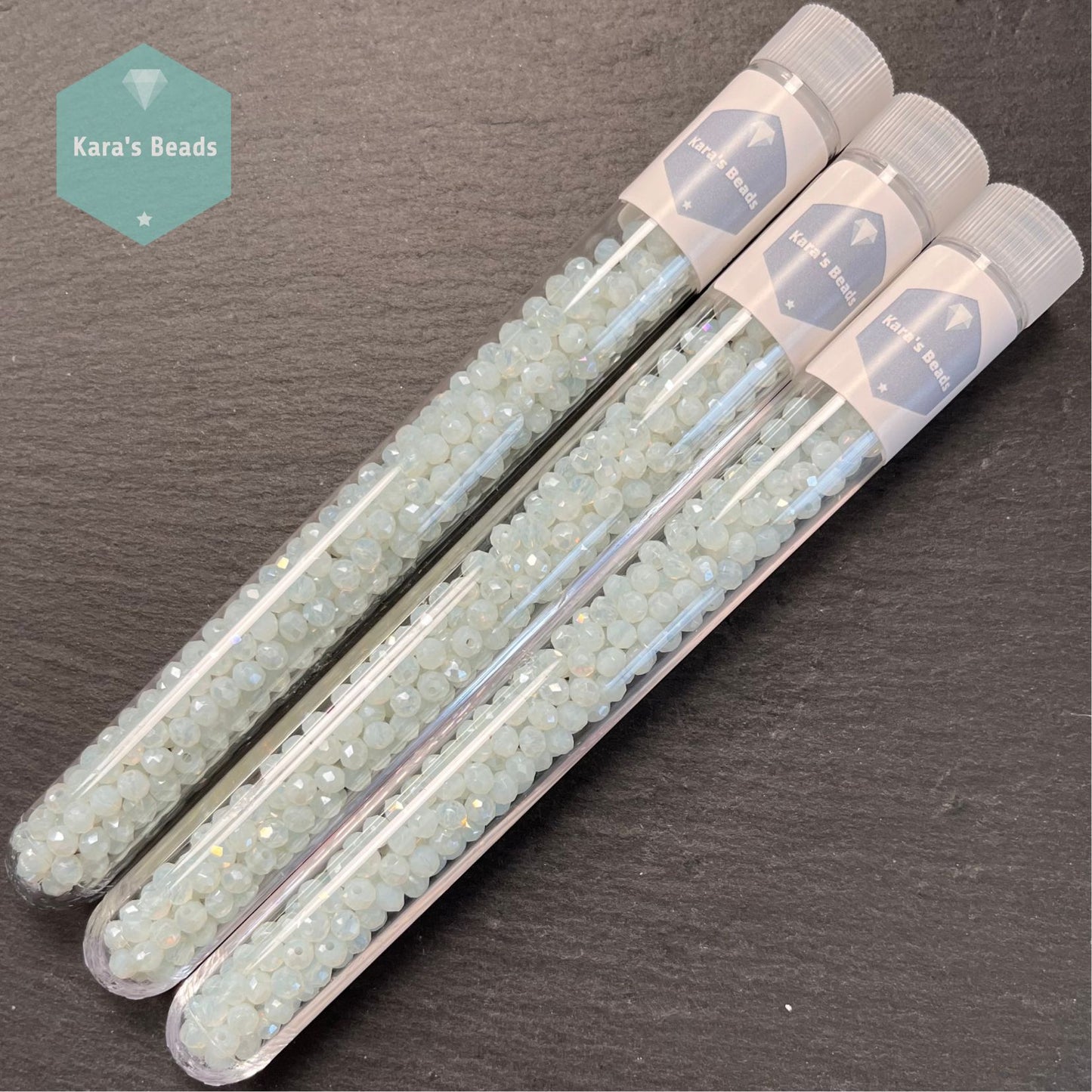 300pcs Tube 3x4mm Rondelle Beads White Opal