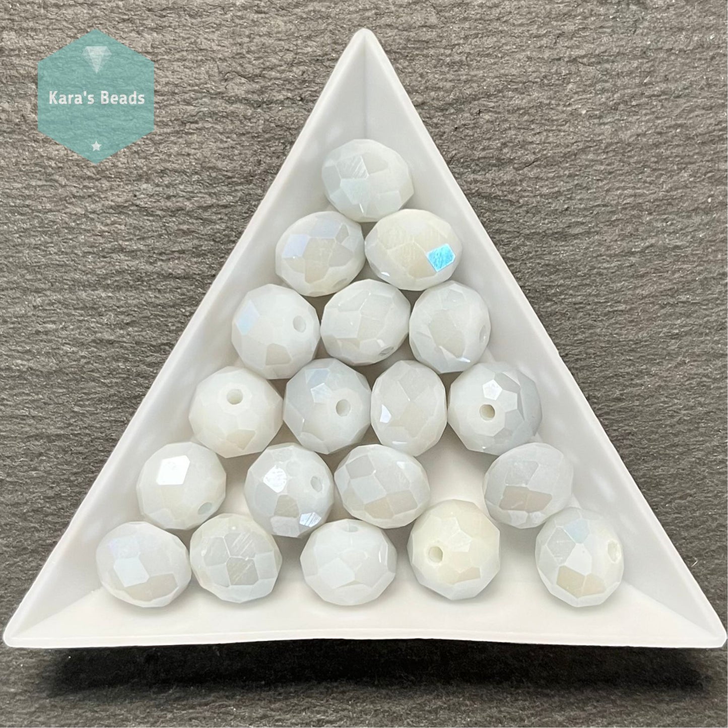 18pcs Tube 8x10 mm Rondelle Beads White Grey Luster