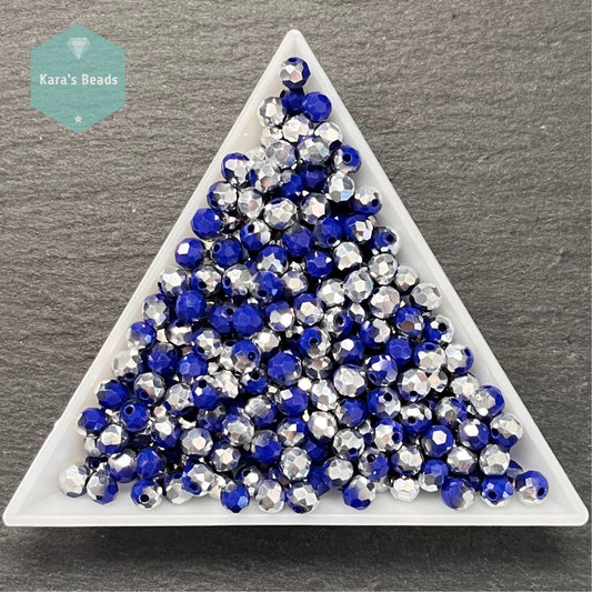 300pcs Tube 3x4mm Rondelle Beads Half Silver Coat Royal Blue