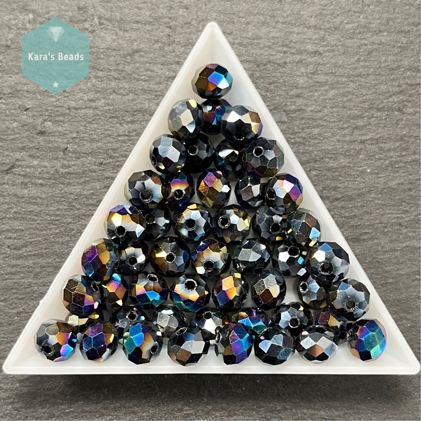 45pcs Tube 6x8 mm Rondelle Beads Half Rainbow Plated Gunmetal