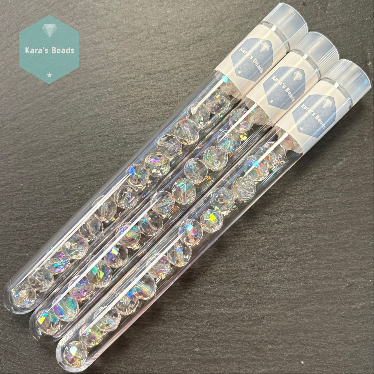 15pcs Tube 10mm Crystal AB Fire Polish Round Beads