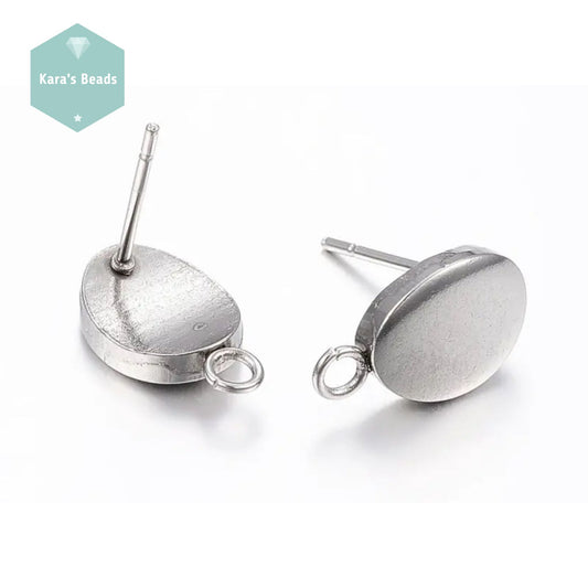 Stainless Steel Oval Earring Stud Posts 1 pair