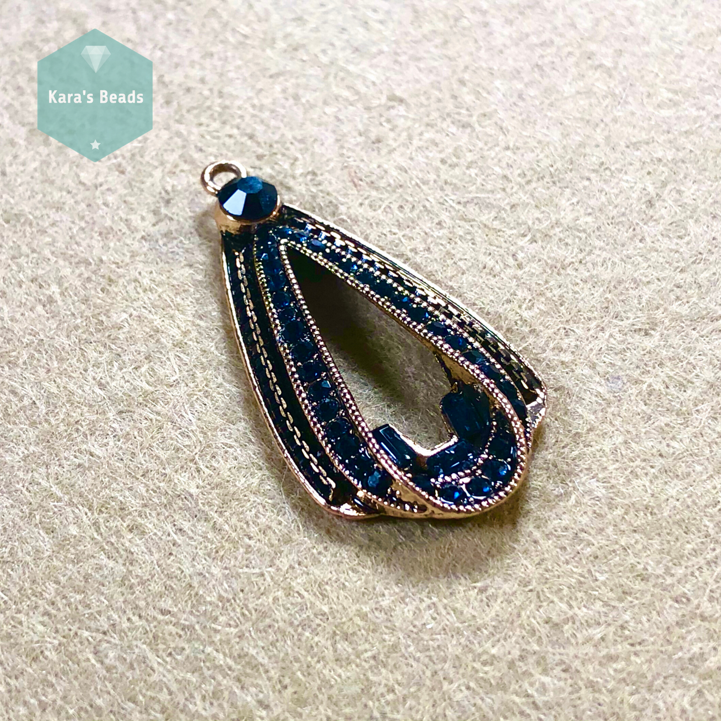 Antique Gold Pendant with Royal Blue Crystals 1 pc