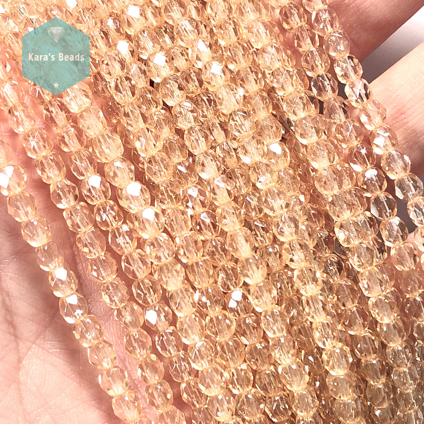 4mm Transparent Champagne Luster Fire Polish Round Beads