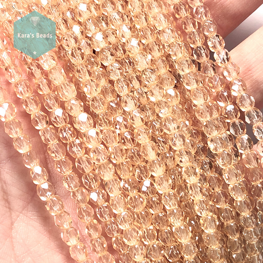 4mm Transparent Champagne Luster Fire Polish Round Beads
