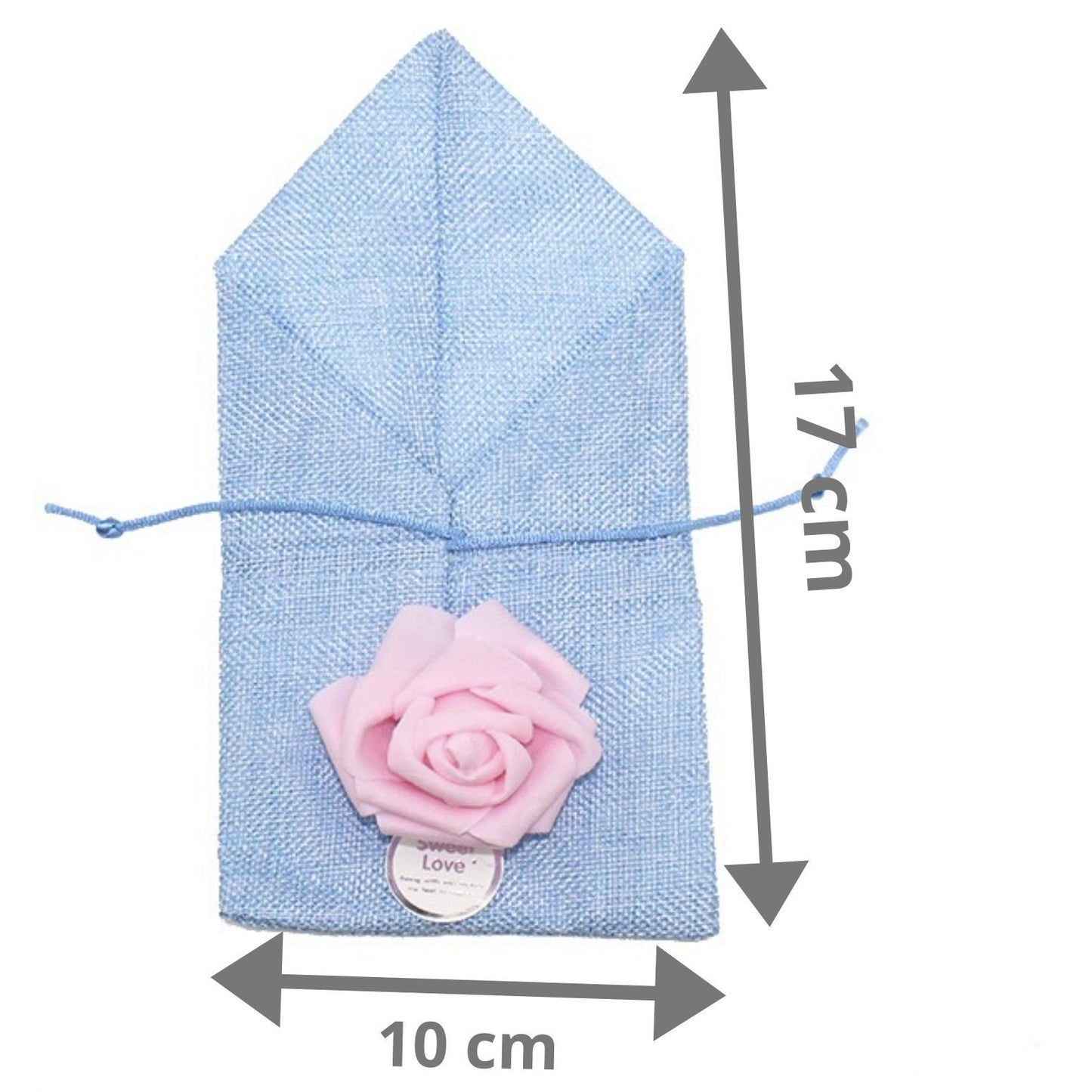 Jute Gift Bag with Rose - Baby Blue