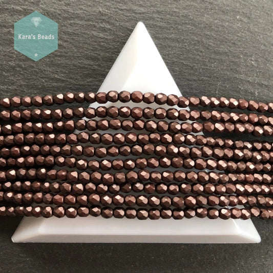 60 pcs String 3mm Fire Polish Round Beads Pastel Dark Brown