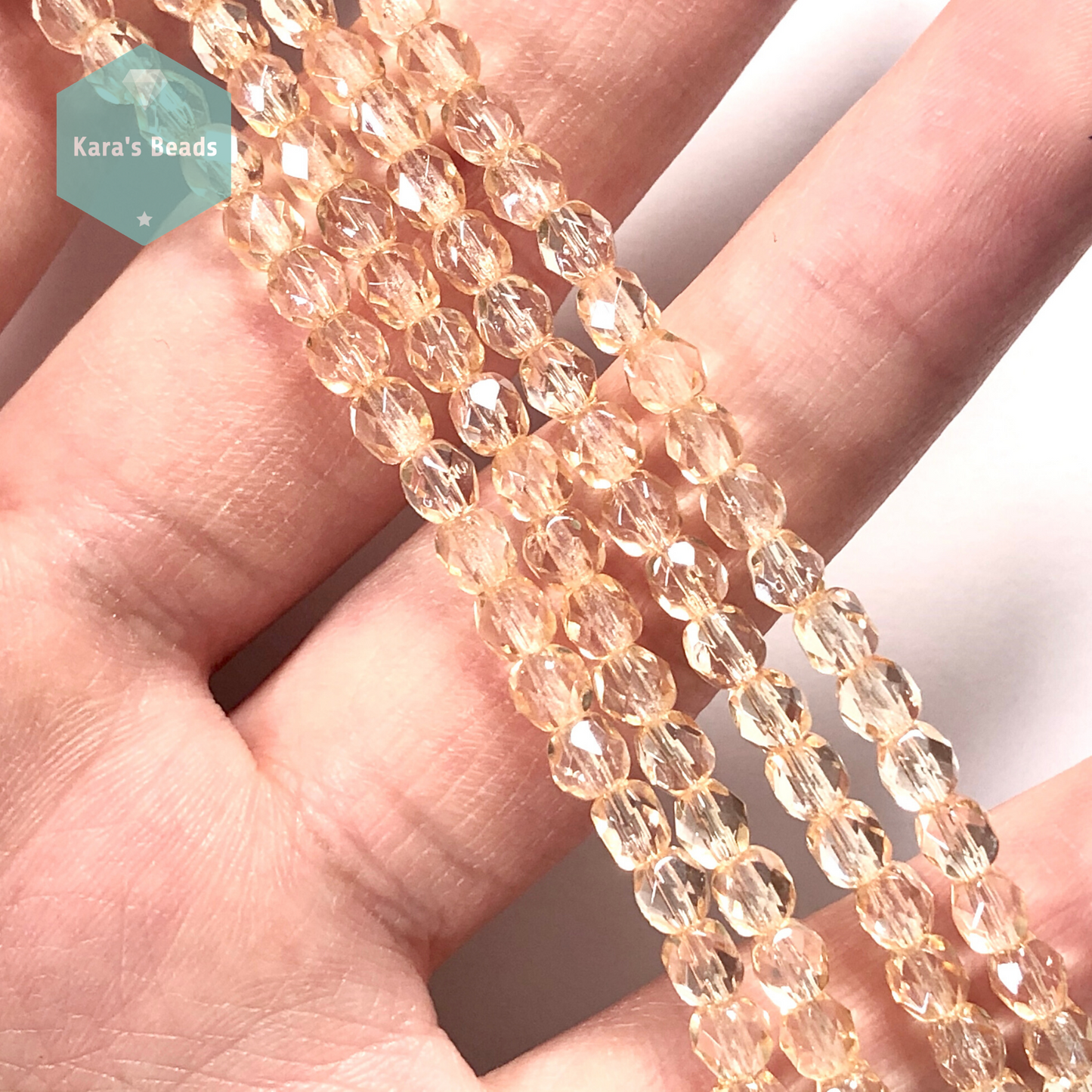 4mm Transparent Champagne Luster Fire Polish Round Beads