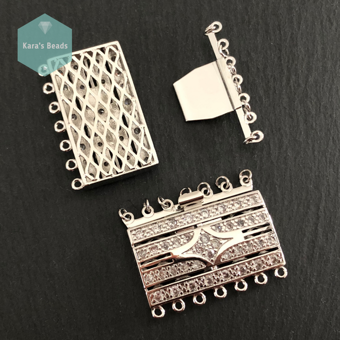 7 Strand Art Deco Box Clasp Silver 1 pc