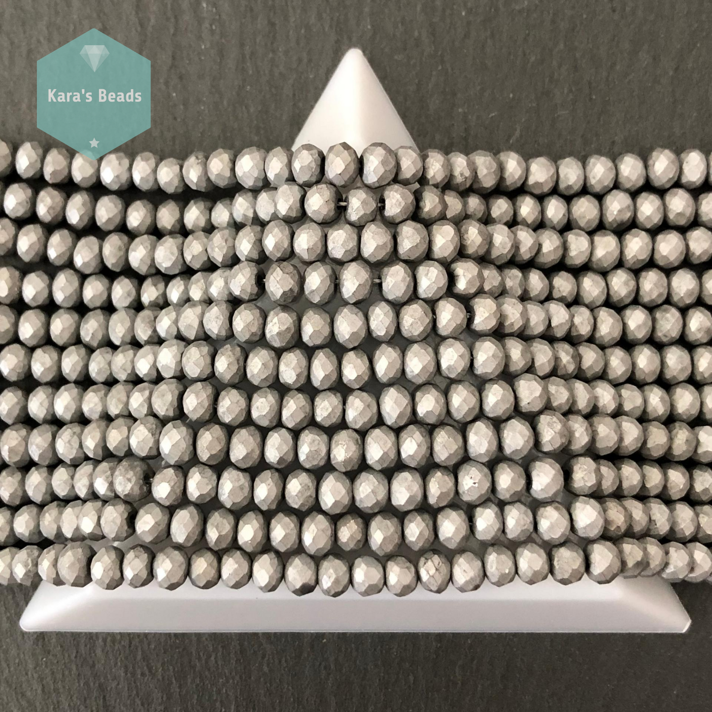 60 pcs String 3x4 mm Metallic Grey Rondelle Beads