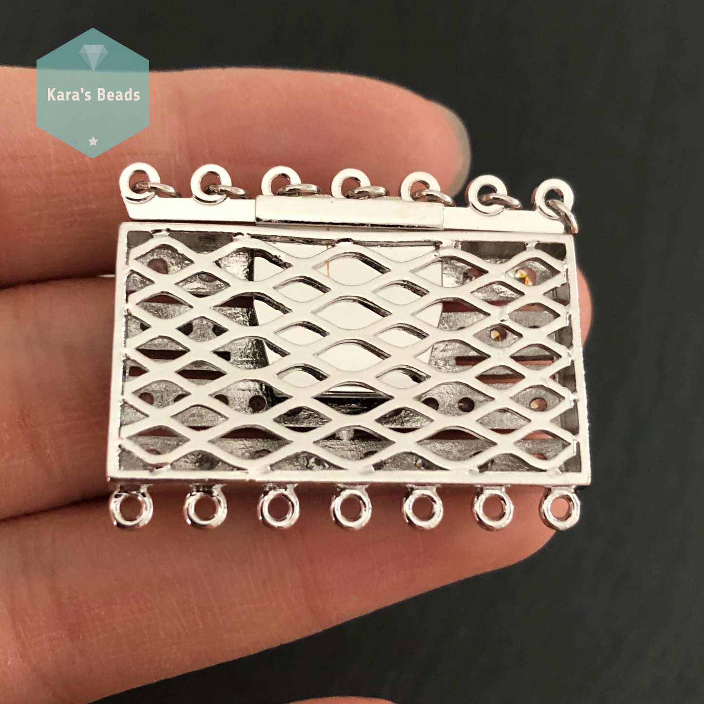 7 Strand Art Deco Box Clasp Silver 1 pc