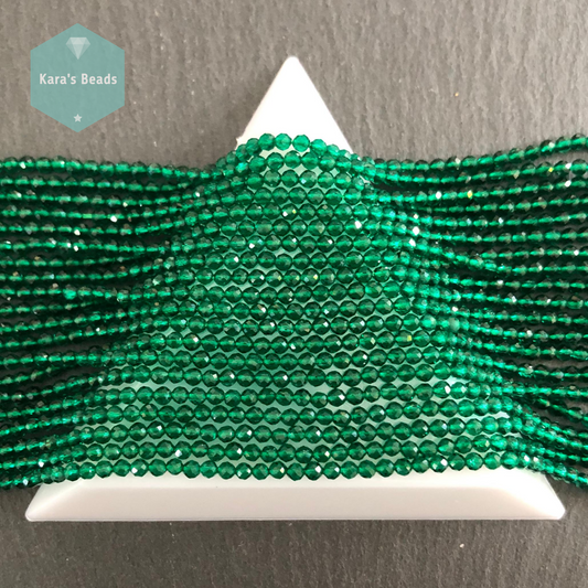 150 pcs String 2 mm Emerald Green Faceted Round Beads