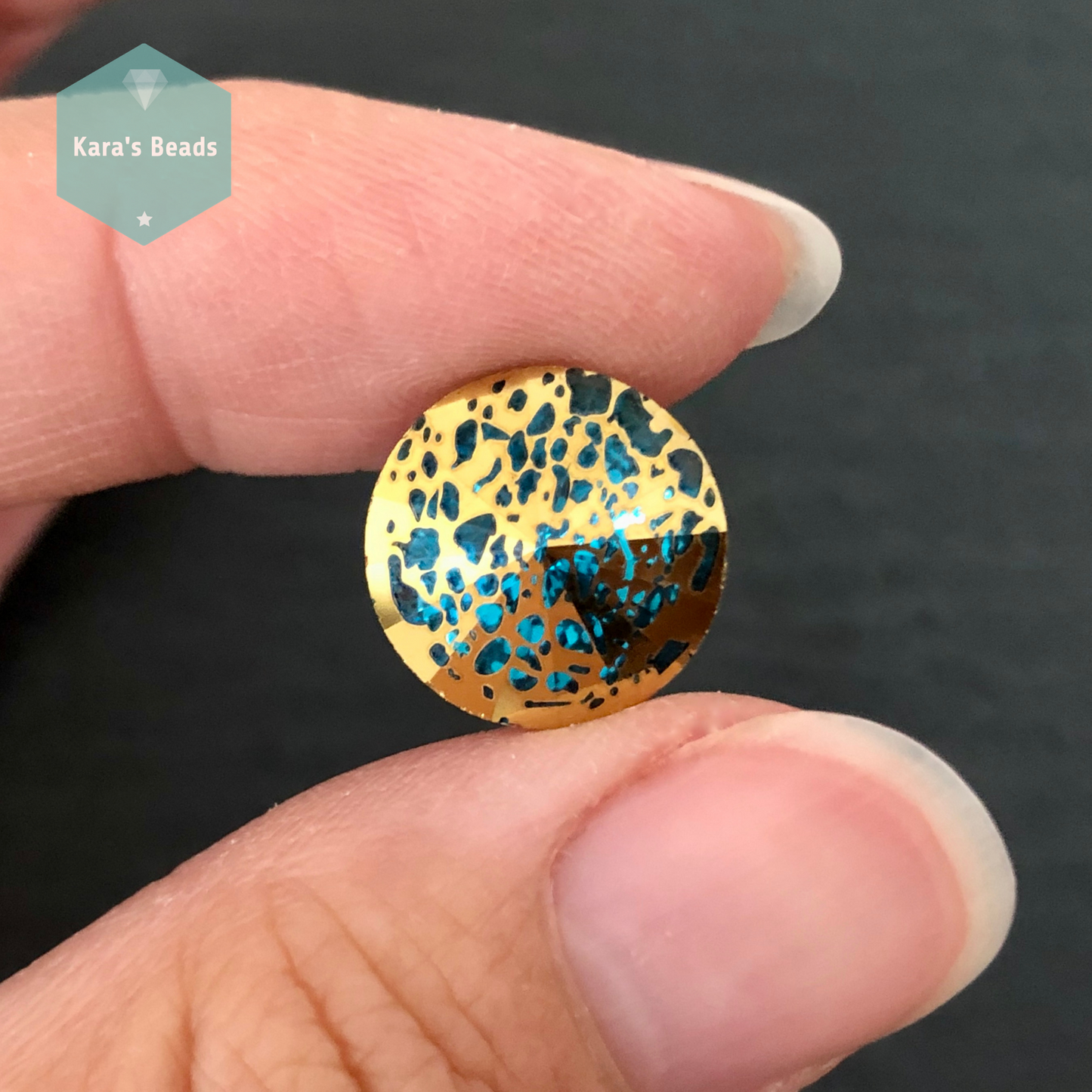 14mm Rivoli Spotty Aquamarine Gold 1 pc