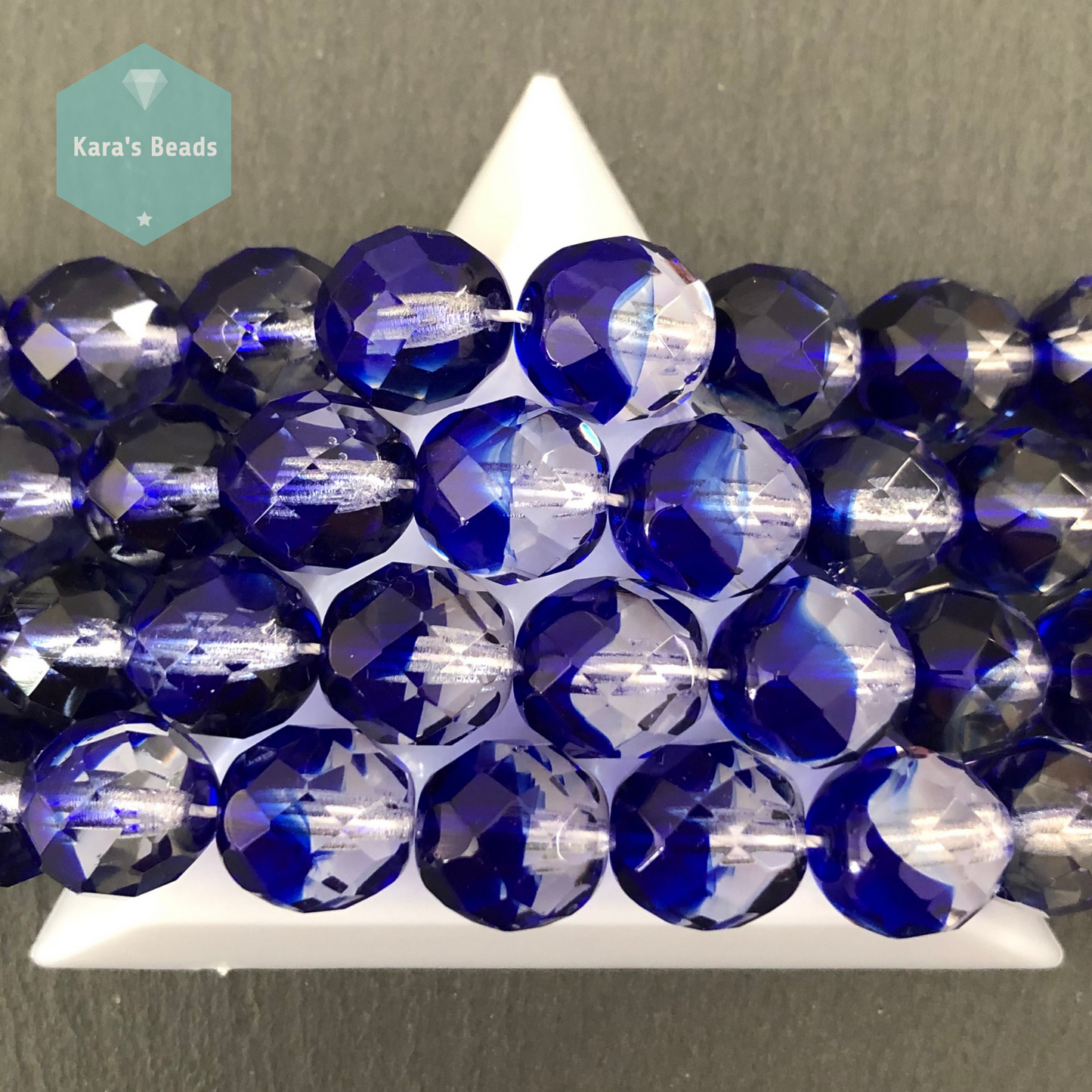 15 pcs String 12mm Cobalt Crystal Fire Polish Round Beads