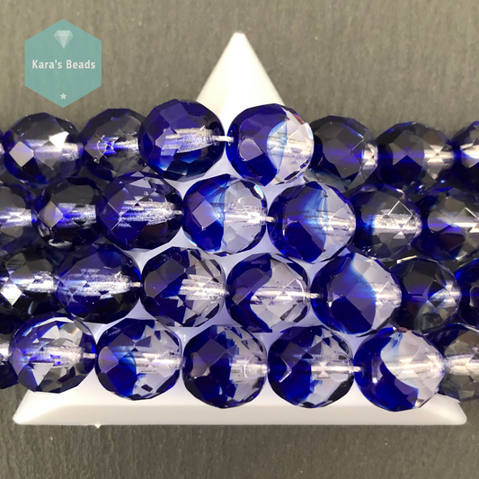 15 pcs String 12mm Cobalt Crystal Fire Polish Round Beads