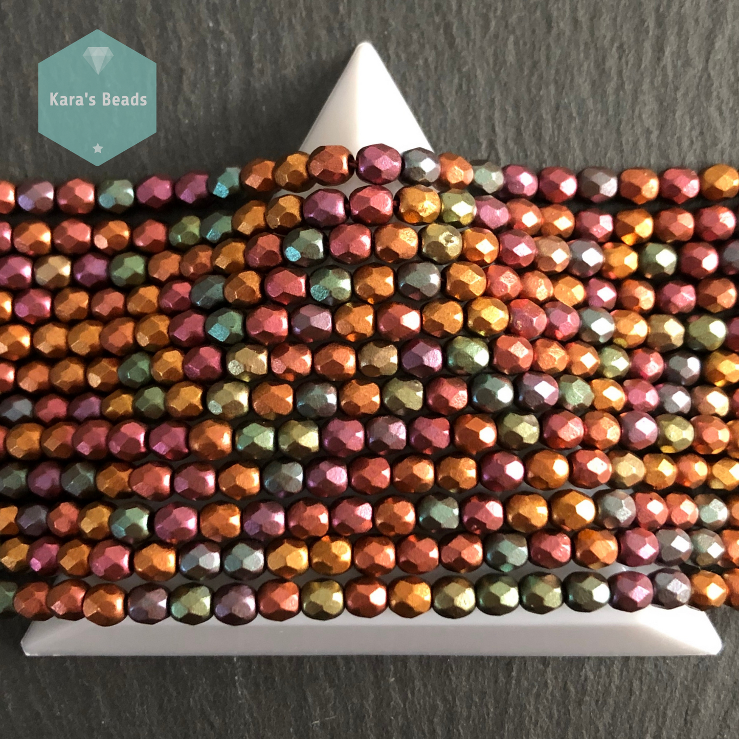 4mm Violet Rainbow Fire Polish Round Beads