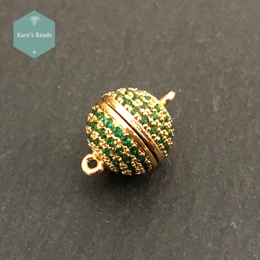 10 mm Gold with Green Zircon Round Strong Magnetic Clasp 1 pc