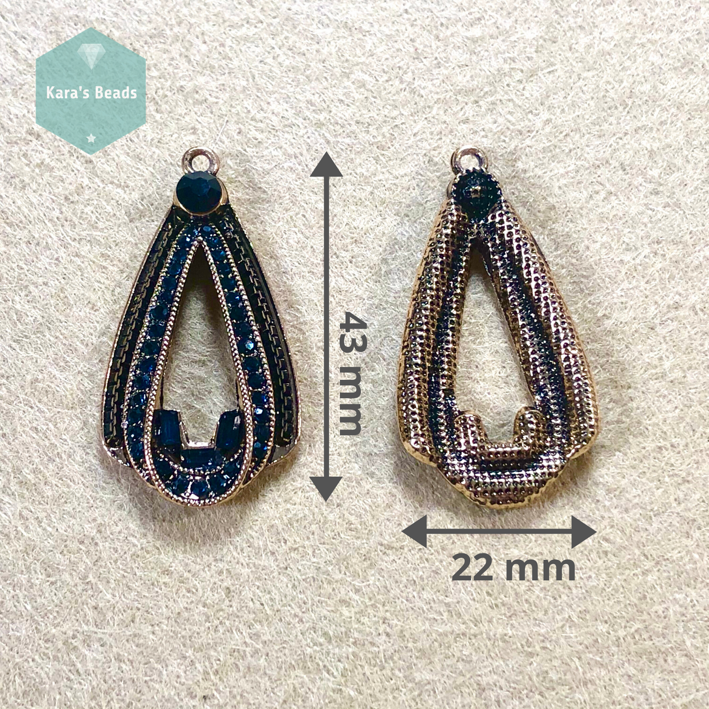 Antique Gold Pendant with Royal Blue Crystals 1 pc