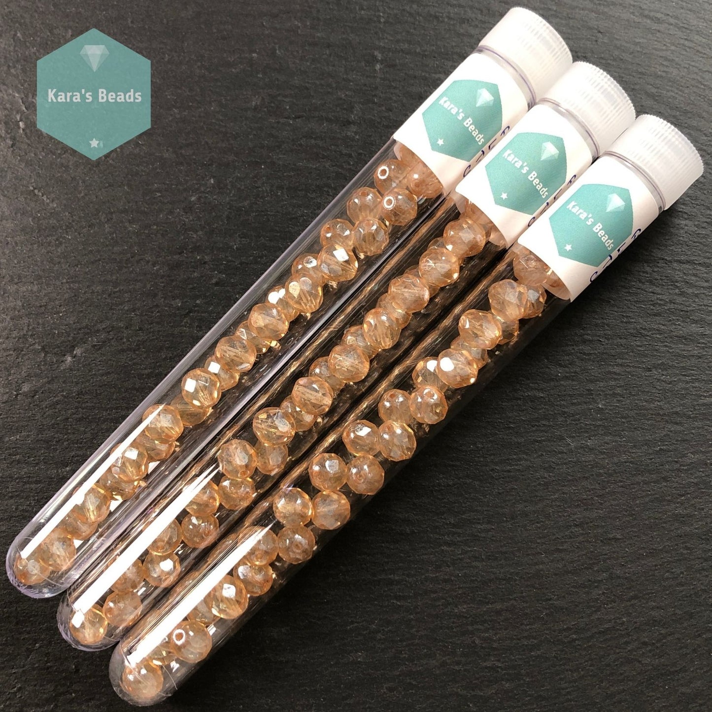 28pcs Tube 8mm Luster Transparent Champagne Fire Polish Round Beads