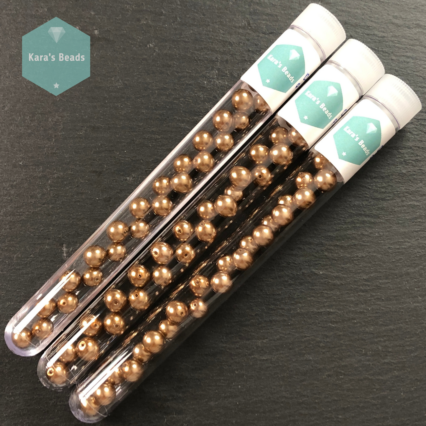 25pcs Tube 8mm Pearl Coated Copper Druk Round Beads