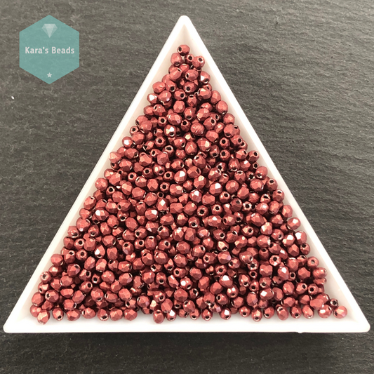 1200pcs Tube 2mm Fire Polish Saturated Metallic Grenadine