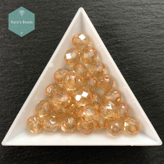 28pcs Tube 8mm Luster Transparent Champagne Fire Polish Round Beads