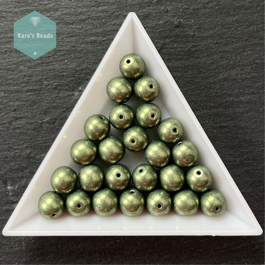 25pcs Tube 8mm Sueded Gold Fern Druk Round Beads