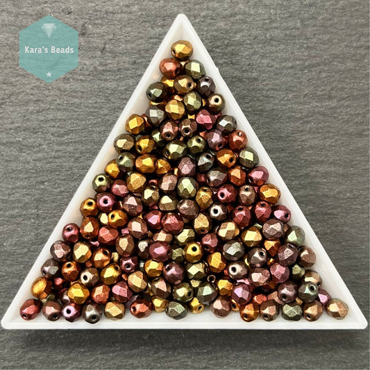 300pcs Tube 4mm Fire Polish 01640 Purple Iris Gold