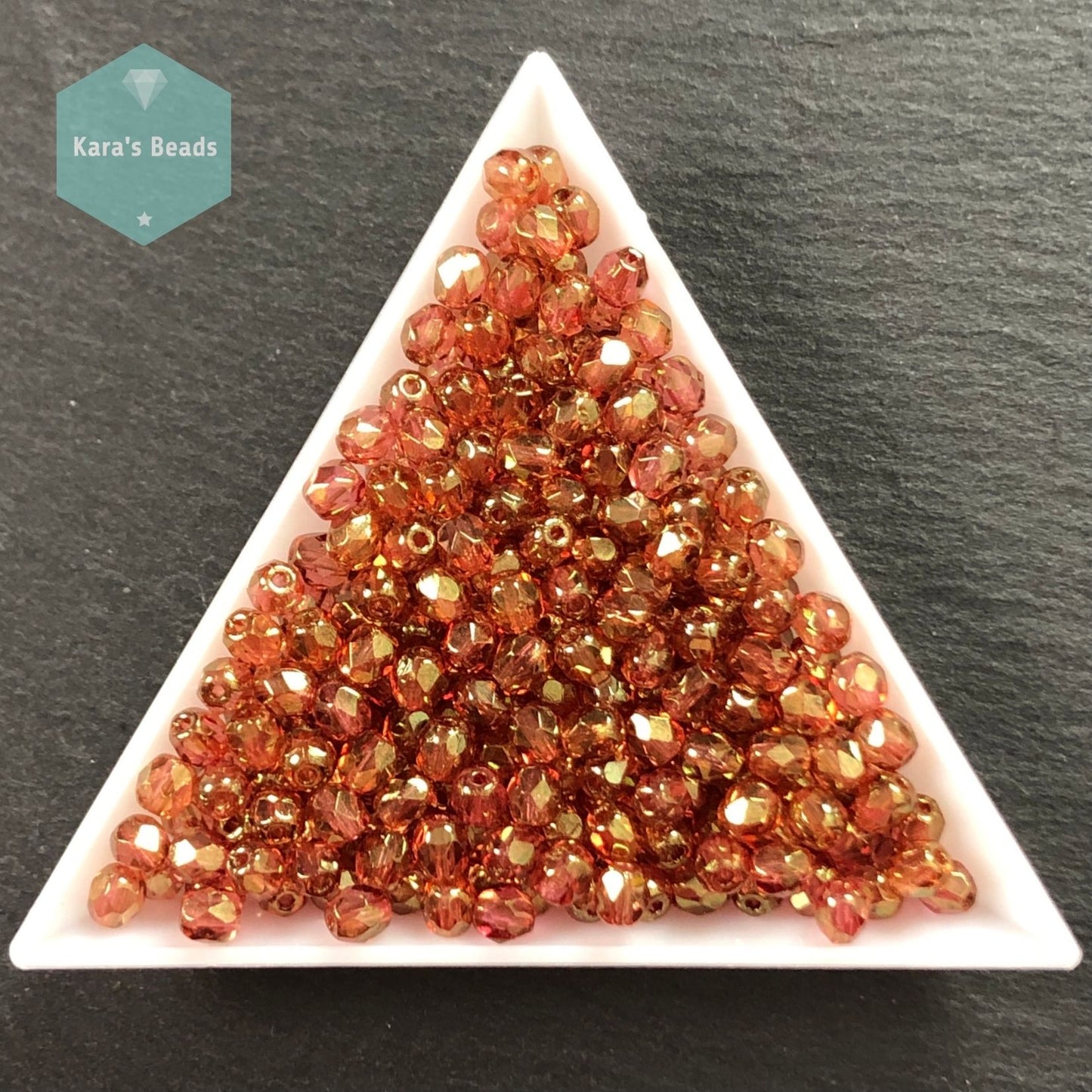 300pcs Tube 4mm Fire Polish 00030/15695 Crystal Lila Gold Luster