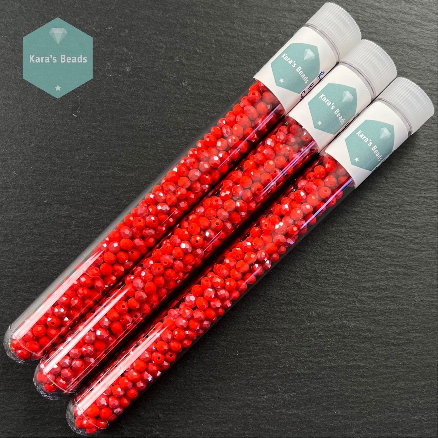 300pcs Tube 3x4mm Half Luster Coat Red Orange Rondelle Beads