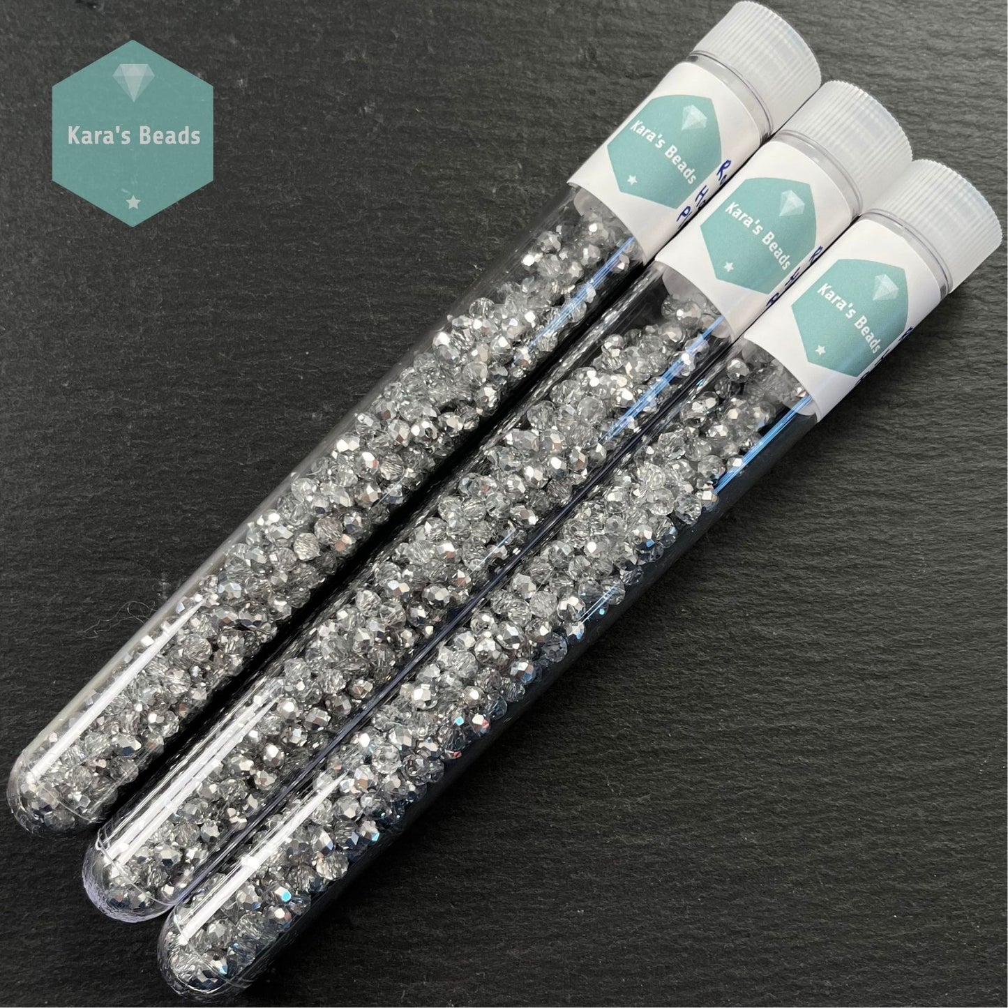 300pcs Tube 3x4mm Half Silver Plated Crystal Rondelle Beads
