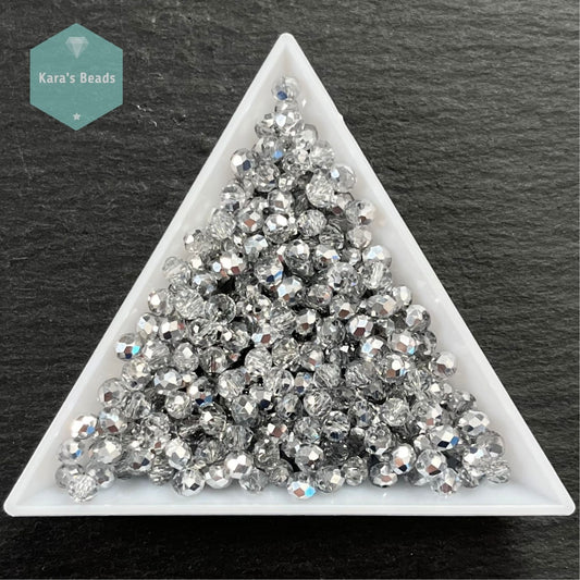 300pcs Tube 3x4mm Half Silver Plated Crystal Rondelle Beads