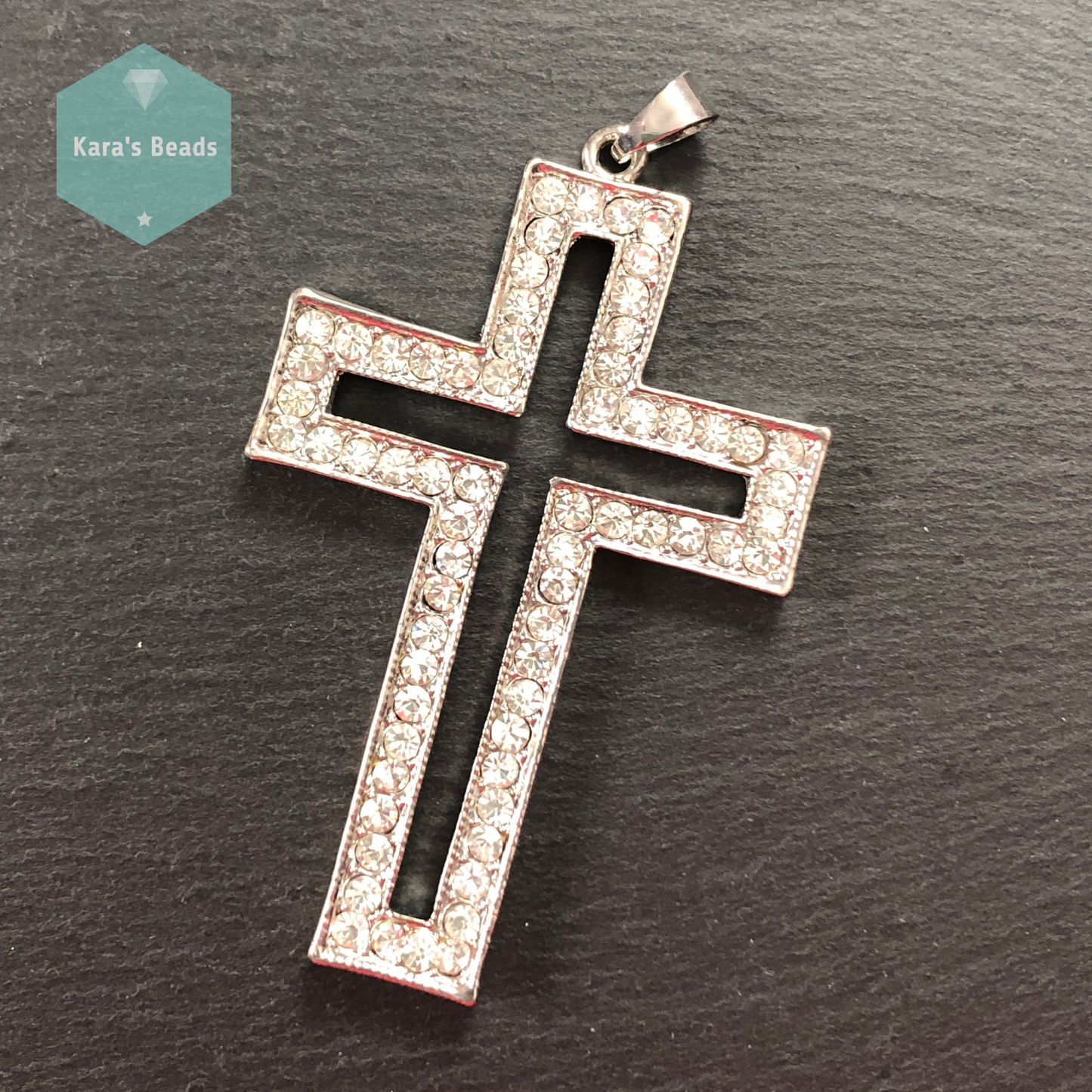 Chunky Silver Cross Pendant with Crystals 1 pc
