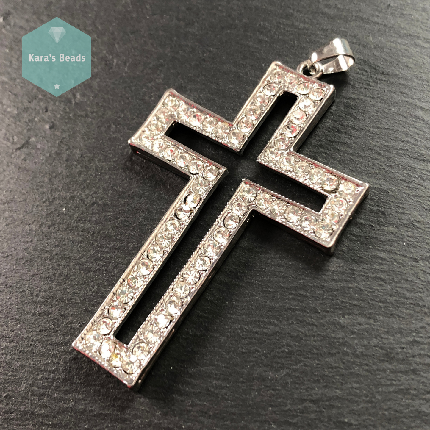 Chunky Silver Cross Pendant with Crystals 1 pc