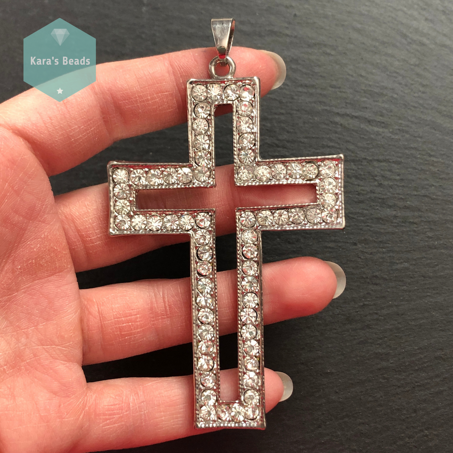 Chunky Silver Cross Pendant with Crystals 1 pc