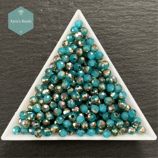 300pcs Tube 3x4mm Half Rainbow Coat Dark Turquoise Rondelle Beads