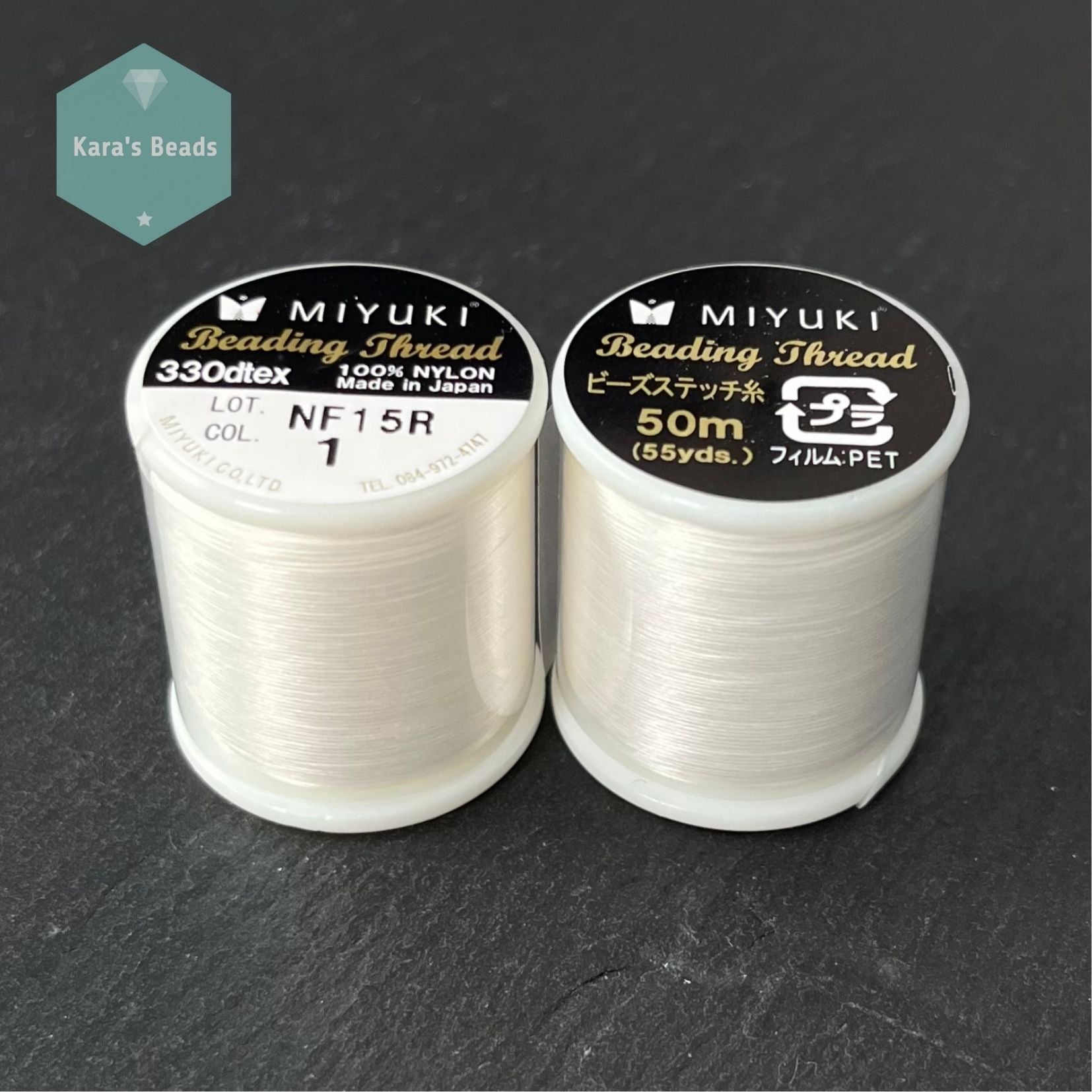 Miyuki beading thread, size B, color code 1, white, 50m