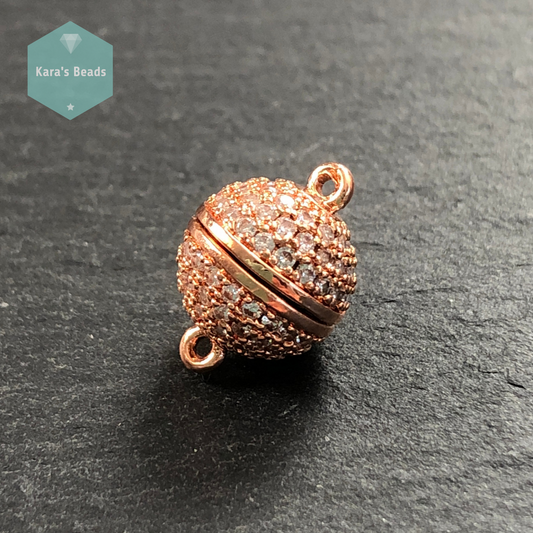 10 mm Rose Gold with Clear Zircon Round Strong Magnetic Clasp 1 pc