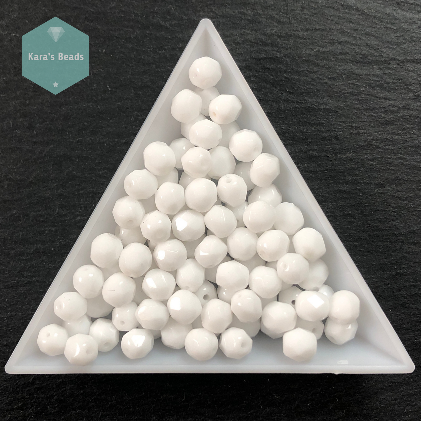 90pcs Tube 6mm Fire Polish Chalk White