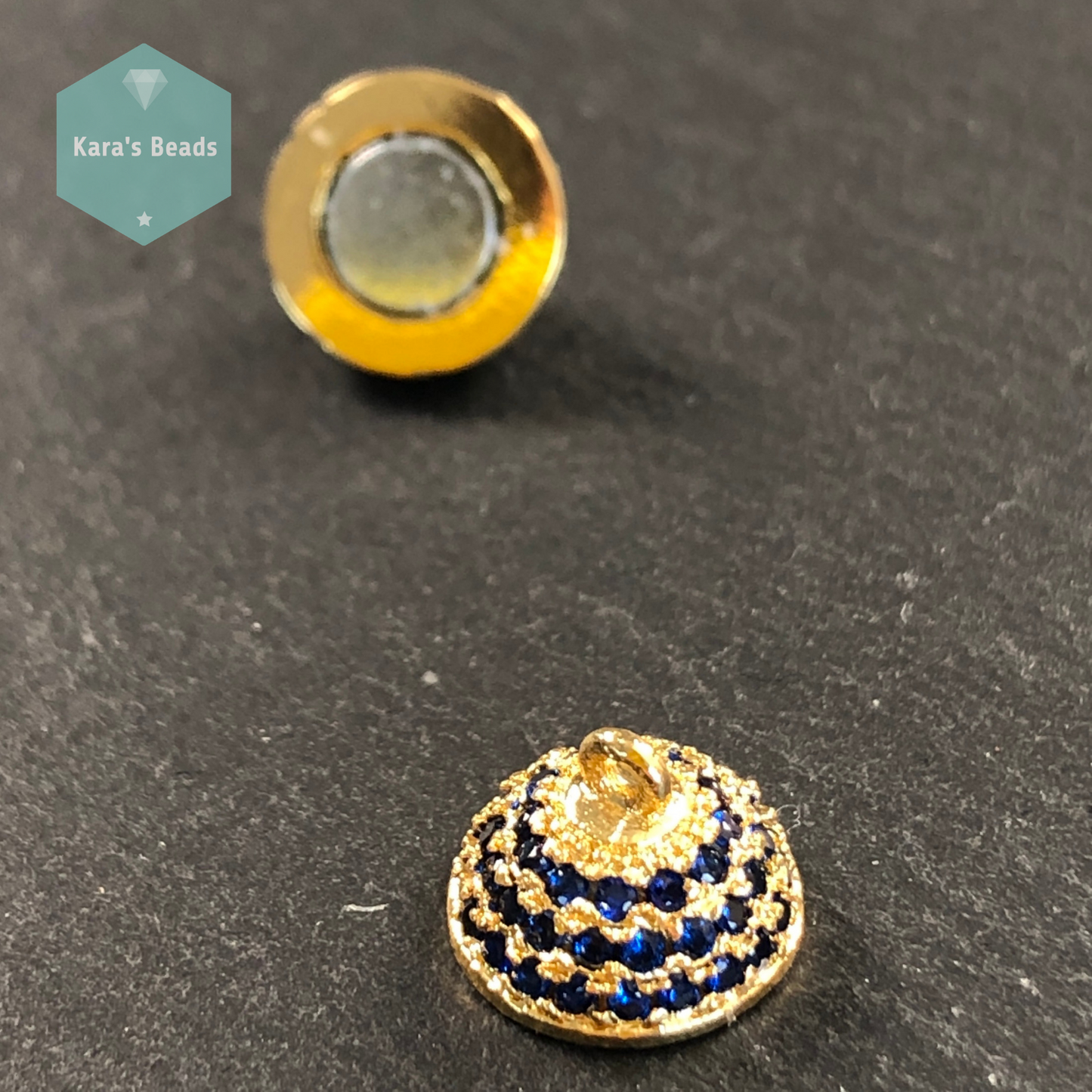 10 mm Gold with Sapphire Zircon Round Strong Magnetic Clasp 1 pc