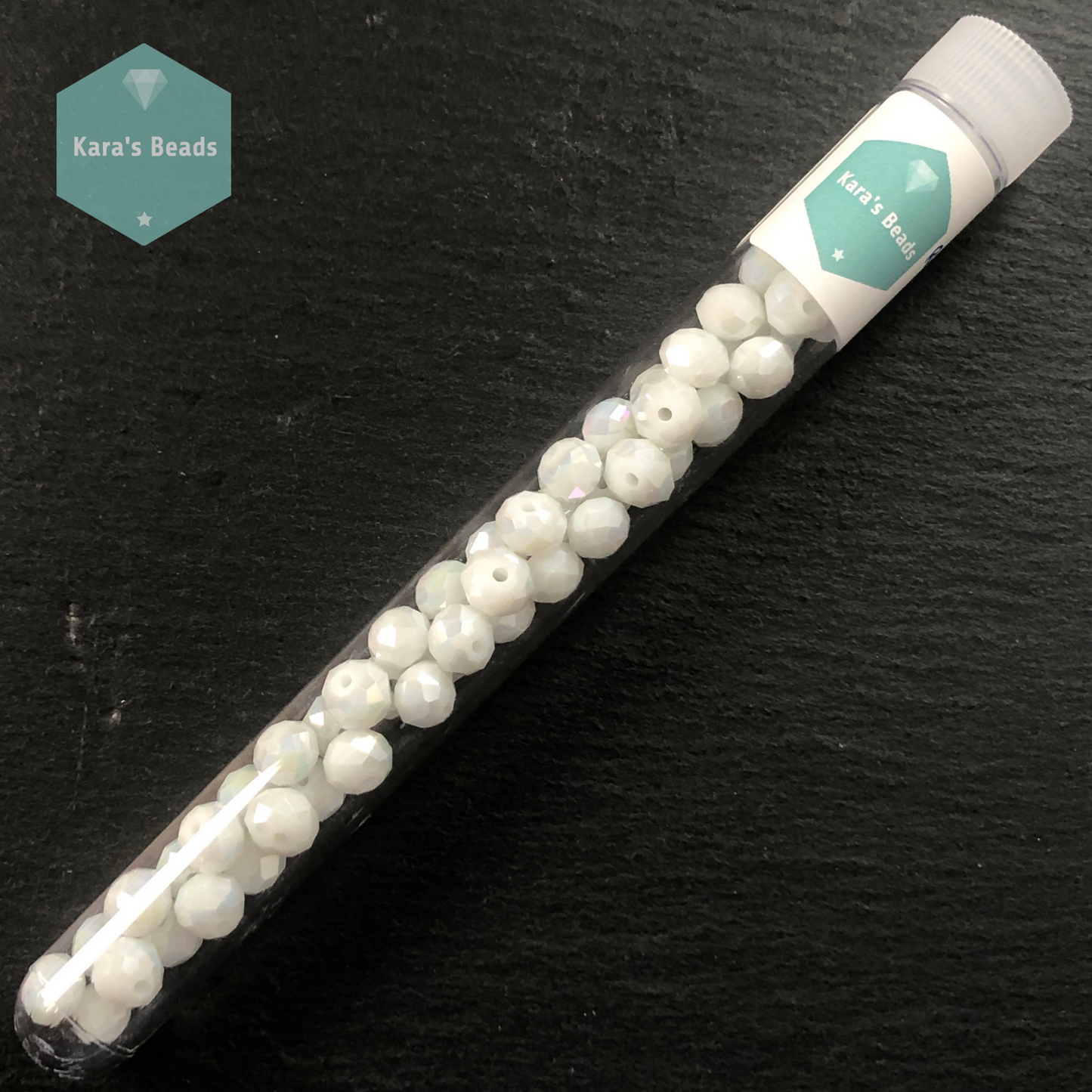 50pcs Tube 6x8 mm Rondelle Beads White AB