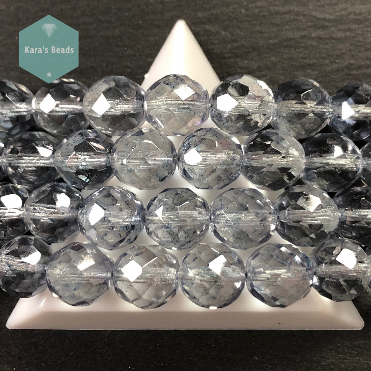 15 pcs String 12 mm Luster Blue Fire Polish Round Beads