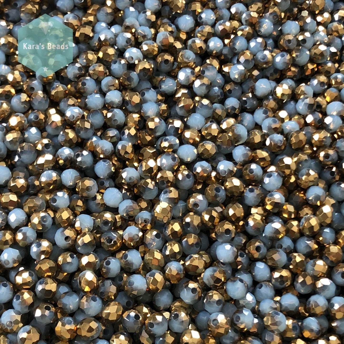 300pcs Tube 3x4mm Half Gold Coat Opal Blue Rondelle Beads
