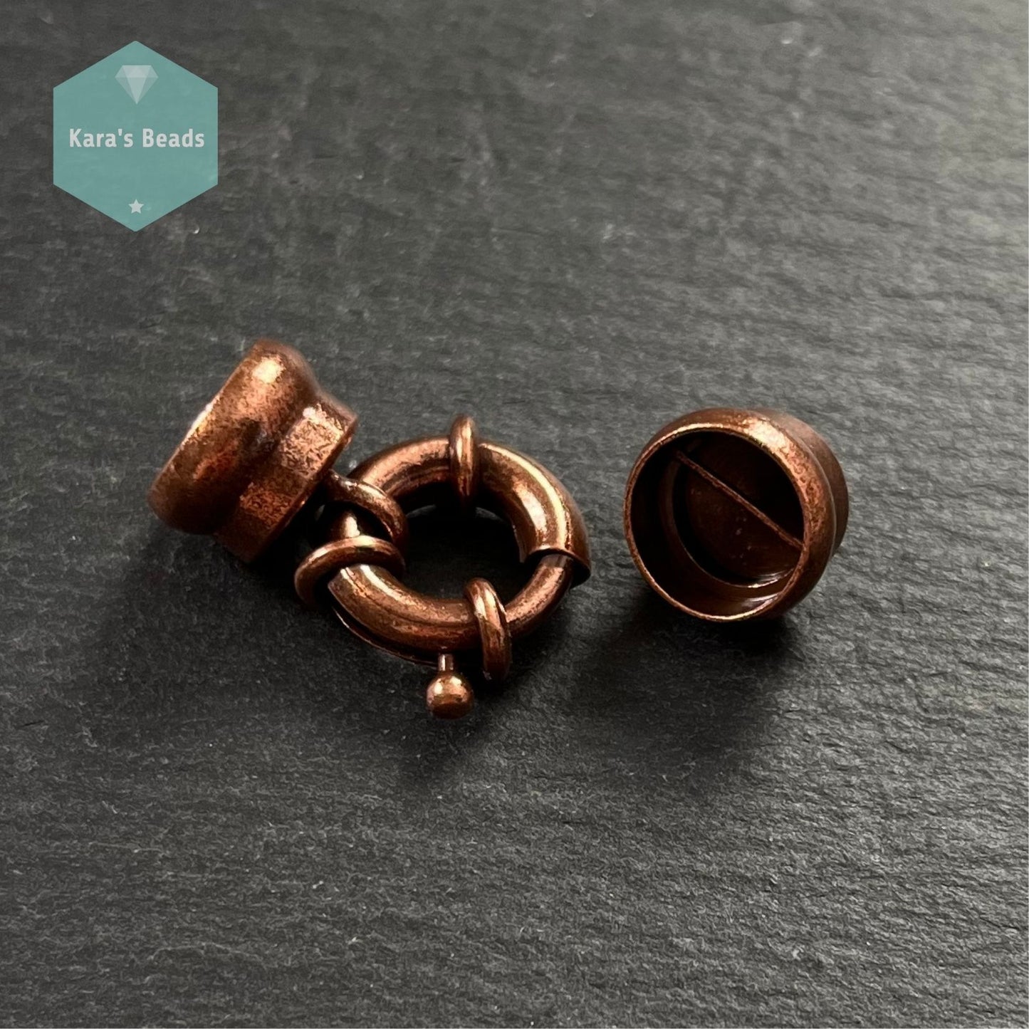 Spring Ring Clasp with 9mm Cord Ends Copper 1 pc