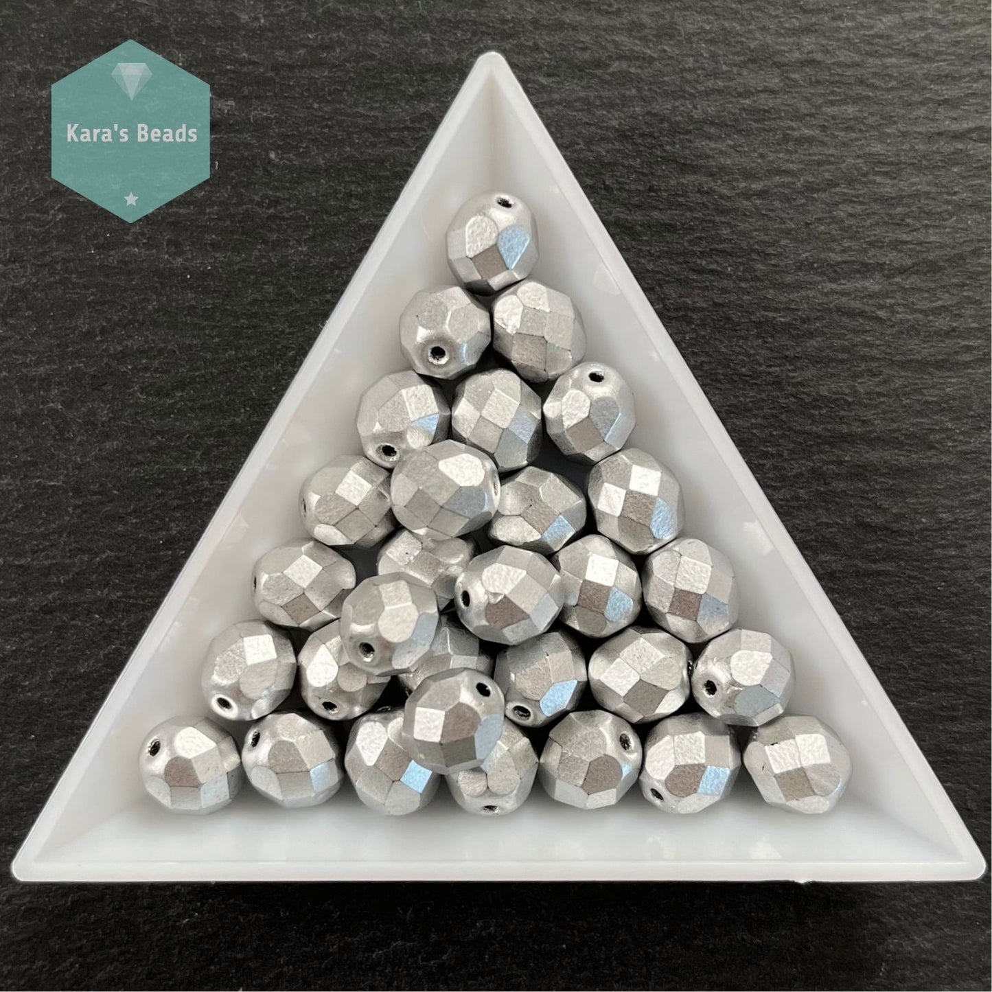 30pcs Tube 8mm Matte Metallic Silver Fire Polish Round Beads