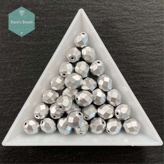 30pcs Tube 8mm Matte Metallic Silver Fire Polish Round Beads