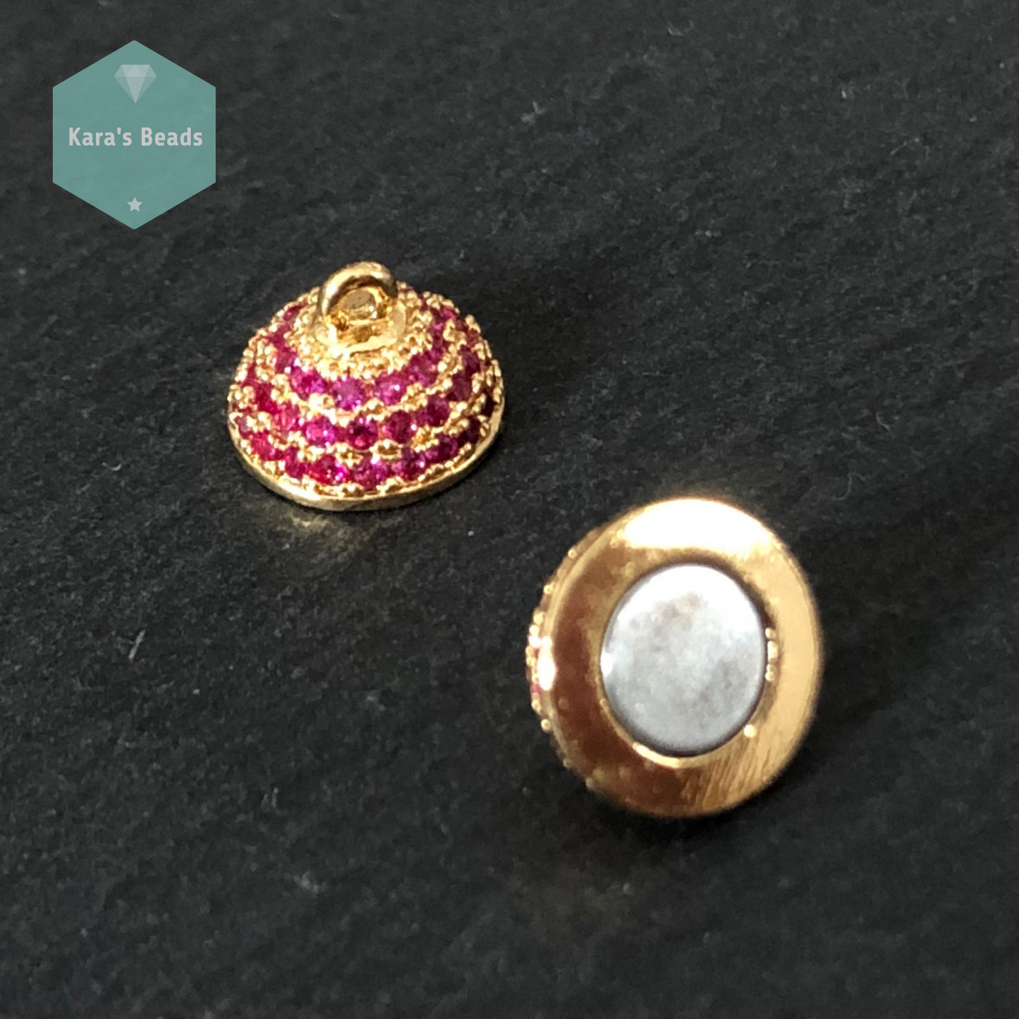 10 mm Gold with Fuchsia Zircon Round Strong Magnetic Clasp 1 pc