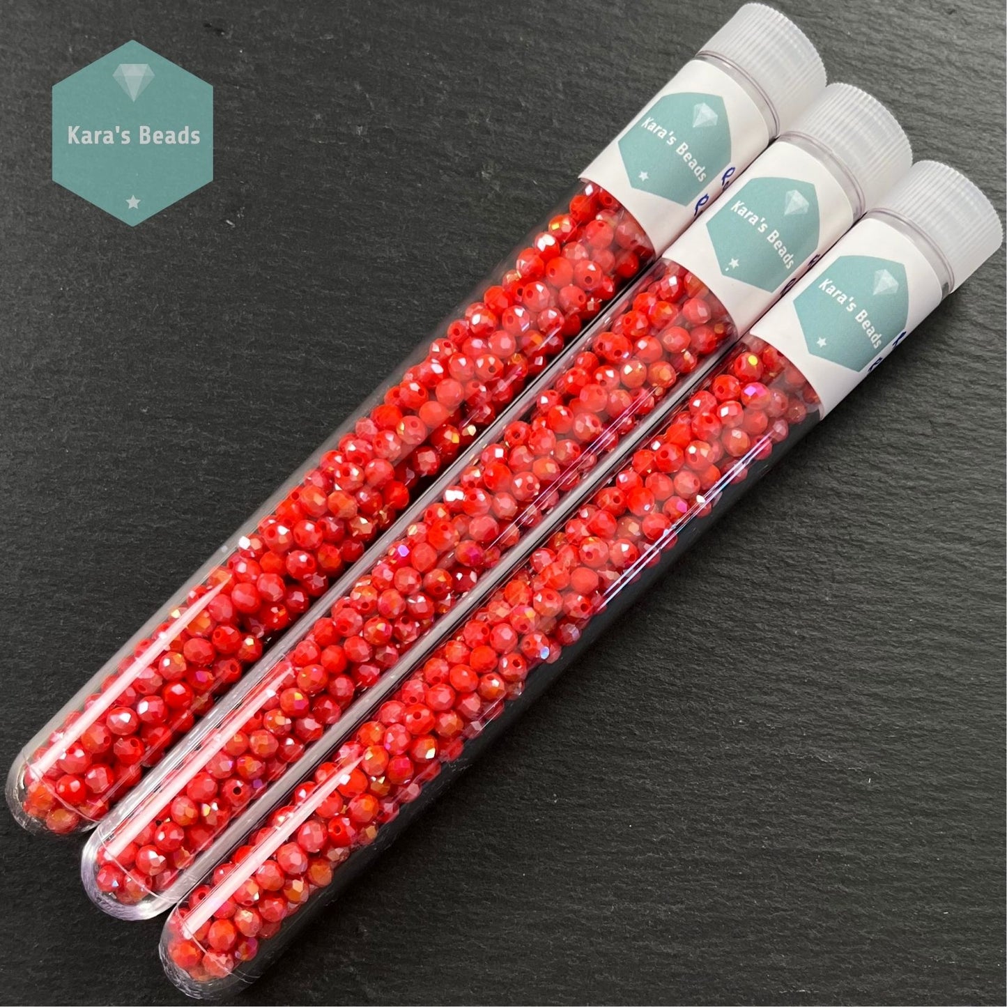 300pcs Tube 3x4mm Red AB Rondelle Beads